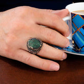 Silver Green Zircon Stone Oval Men's Ring